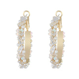 Romantic CZ Stud Earrings 14k Plated Pearl Flower Earrings