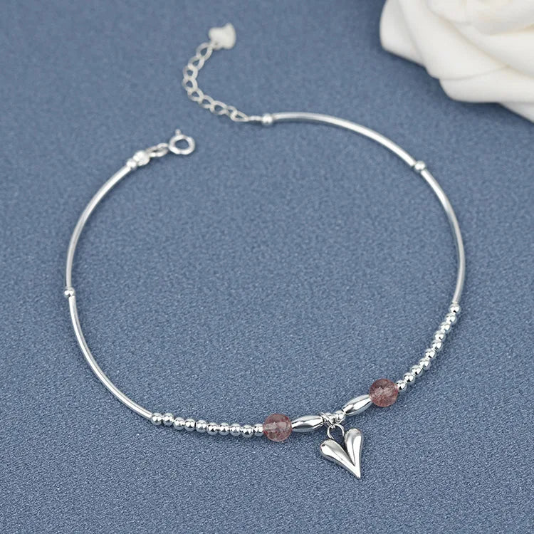 Romantic Love Symbol Pendant Anklet 925 Sterling Silver Ankle Bracelet
