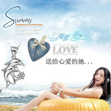 Romantic Dolphin Crystal Pendant Necklace 925 Silver Jewelry for Women