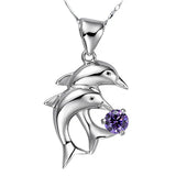 Romantic Dolphin Crystal Pendant Necklace 925 Silver Jewelry for Women