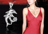 Romantic Dolphin Crystal Pendant Necklace 925 Silver Jewelry for Women