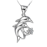 Romantic Dolphin Crystal Pendant Necklace 925 Silver Jewelry for Women
