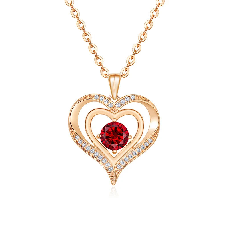 Double Heart CZ Pendant Necklace - Valentines Gift