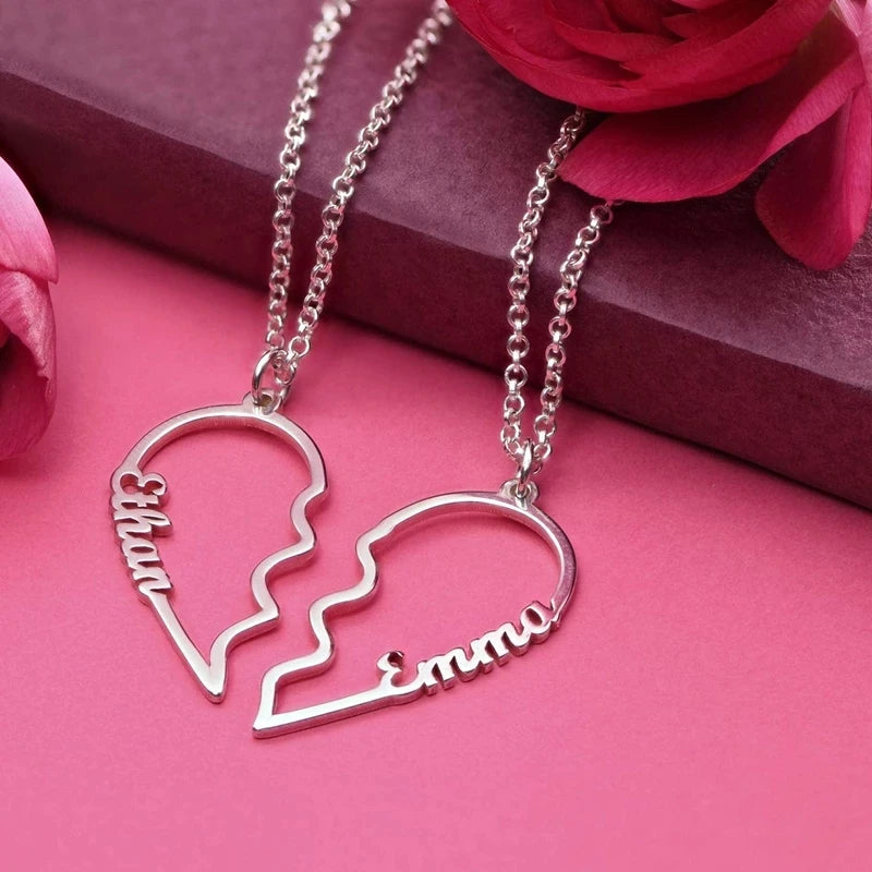 Double Heart Necklace Couple Necklace Stainless Steel Nameplate Pendant