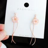 Cherry Blossoms Flower Earrings Sweet Pink Tassel Drop Jewelry