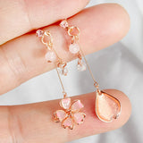 Cherry Blossoms Flower Earrings Sweet Pink Tassel Drop Jewelry