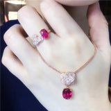 Romantic Red Gem 14K Rose Earrings and Ring Set