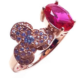 Romantic Red Gem 14K Rose Earrings and Ring Set
