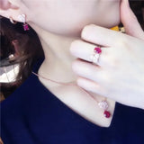 Romantic Red Gem 14K Rose Earrings and Ring Set