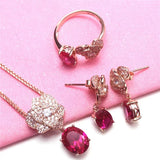 Romantic Red Gem 14K Rose Earrings and Ring Set