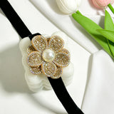 Vintage Rhinestone Rose Flower Choker Necklace for Women