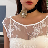 Vintage Rhinestone Rose Flower Choker Necklace for Women