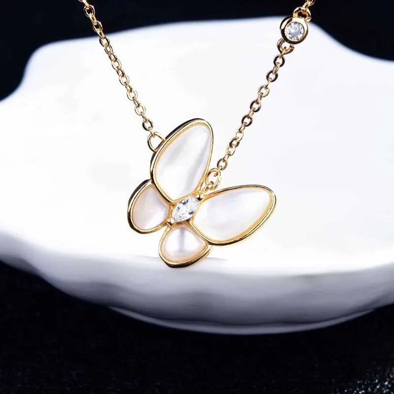 Romantic Shell Zircon Pendant Necklace Butterfly Jewelry