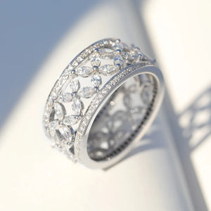 Romantic Flower Ring Silver CZ Engagement Wedding Band for Women