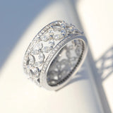 Romantic Flower Ring Silver CZ Engagement Wedding Band for Women
