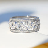 Romantic Flower Ring Silver CZ Engagement Wedding Band for Women