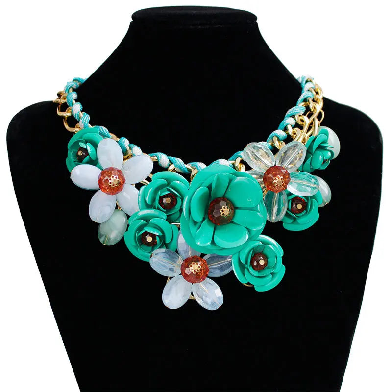 Romantic Colorful Women Choker Necklace Five Flower Accessories