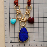 Romantic Gems Lapis Turquoise Stone Chain Statement Leather Necklace Women Boho