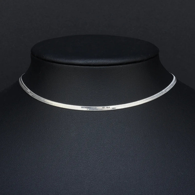 Stainless Steel Choker Necklace Flat Snake Chain Women