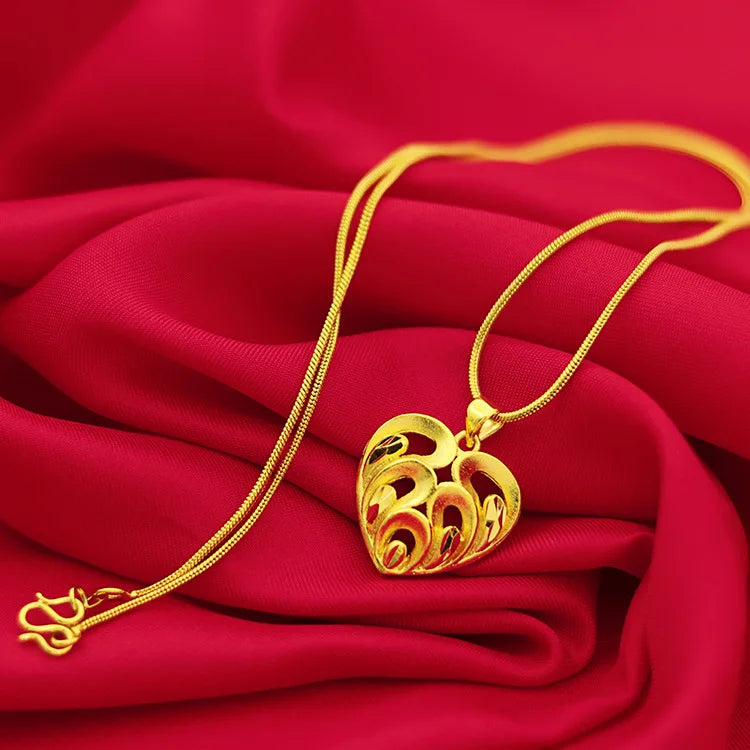 Romantic 14k Yellow Heart Chain Necklace for Women Wedding