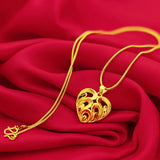 Romantic 14k Yellow Heart Chain Necklace for Women Wedding
