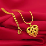 Romantic 14k Yellow Heart Chain Necklace for Women Wedding
