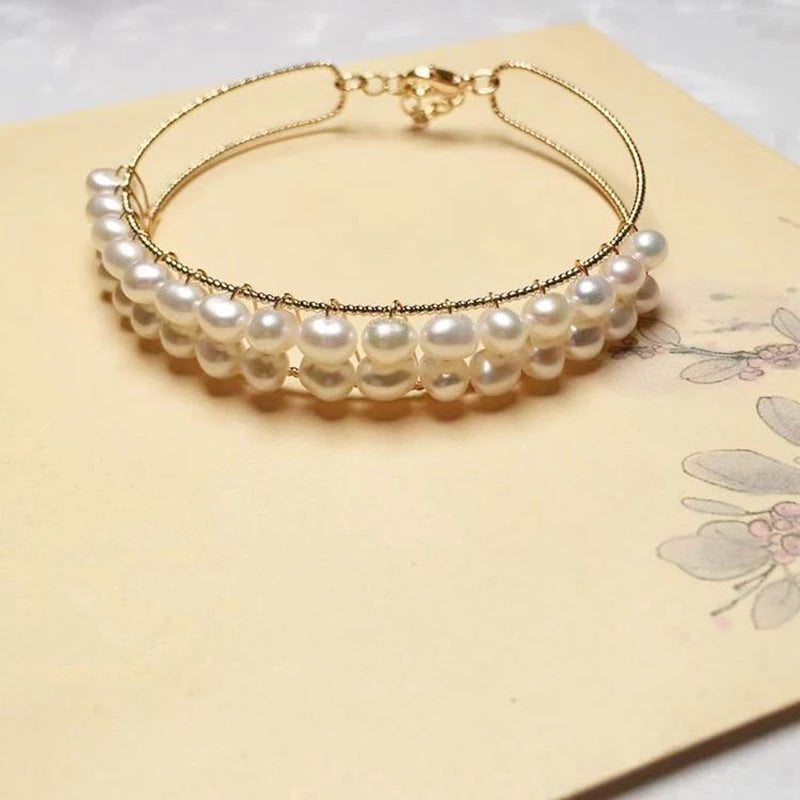 Romantic Pearl Beads Bracelet Vintage Hollow Charms Bangle