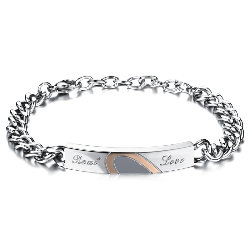 Romantic Half Heart Couple Bracelets Stainless Steel Chain Men Women Jewelry