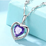 Romantic Heart Pink Crystal Pendant Necklace Silver 925 Wedding