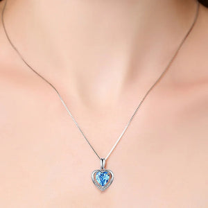 Romantic Heart Pink Crystal Pendant Necklace Silver 925 Wedding