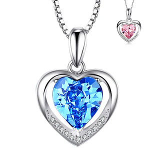 Romantic Heart Pink Crystal Pendant Necklace Silver 925 Wedding