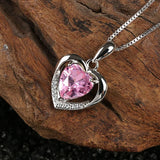 Romantic Heart Pink Crystal Pendant Necklace Silver 925 Wedding