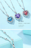 Romantic Heart Pink Crystal Pendant Necklace Silver 925 Wedding
