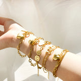 Heart Coin Charm Bracelet Cuban Link Chain