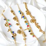 Heart Coin Charm Bracelet Cuban Link Chain