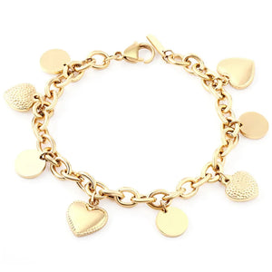 Heart Coin Charm Bracelet Cuban Link Chain