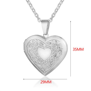 Heart Locket Pendant Necklace Women Silver Stainless Steel Photo Frame