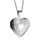 Heart Locket Pendant Necklace Women Silver Stainless Steel Photo Frame
