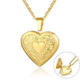 Heart Locket Pendant Necklace Women Silver Stainless Steel Photo Frame
