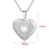 Heart Locket Pendant Necklace Women Silver Stainless Steel Photo Frame