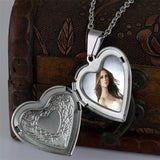 Heart Locket Pendant Necklace Women Silver Stainless Steel Photo Frame