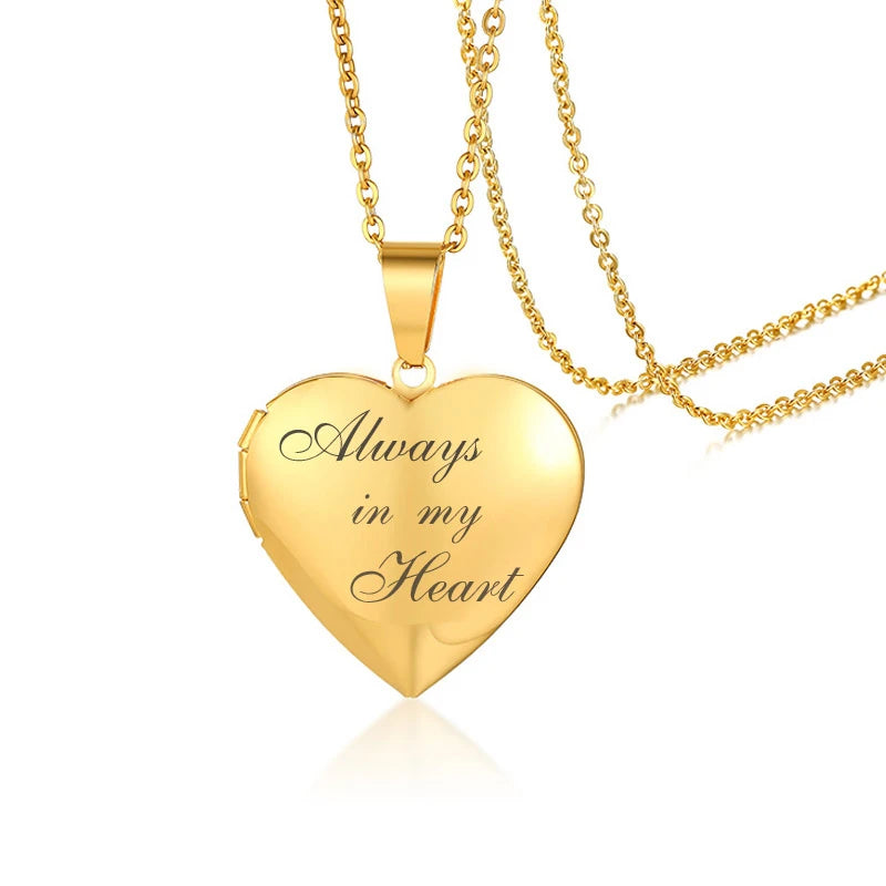 Heart Locket Pendant Open Photo Frame Necklace in Stainless Steel