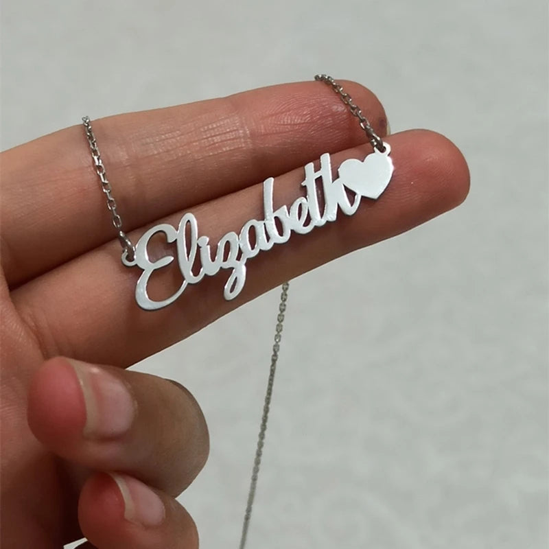 Romantic Heart Pendant Heart Name Necklace Women Jewelry Stainless Steel