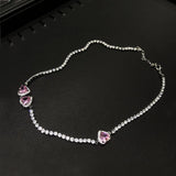 Romantic Heart Pink CZ Necklace Silver Adjustable Sweater Chain