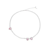 Romantic Heart Pink CZ Necklace Silver Adjustable Sweater Chain