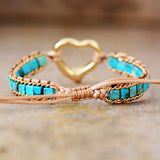 Heart Shape Single Strand Wrap Charm Bracelet Beaded Stone Cuff Bangle