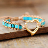 Heart Shape Single Strand Wrap Charm Bracelet Beaded Stone Cuff Bangle