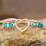 Heart Shape Single Strand Wrap Charm Bracelet Beaded Stone Cuff Bangle
