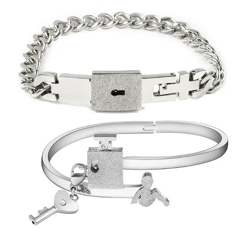Romantic His Hers Love Heart Key Lock Matching Bracelets Bangle