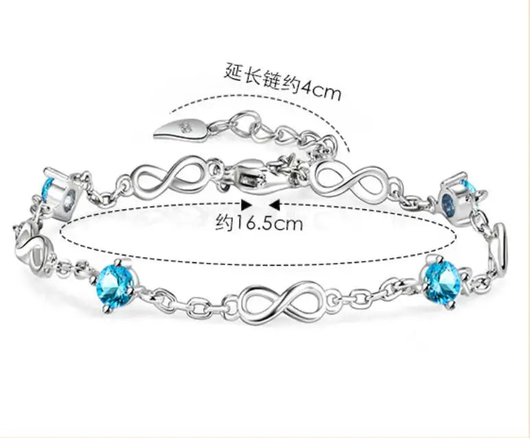 Vintage Silver Infinite Love Bracelet White/Blue Zircon Wedding Jewelry